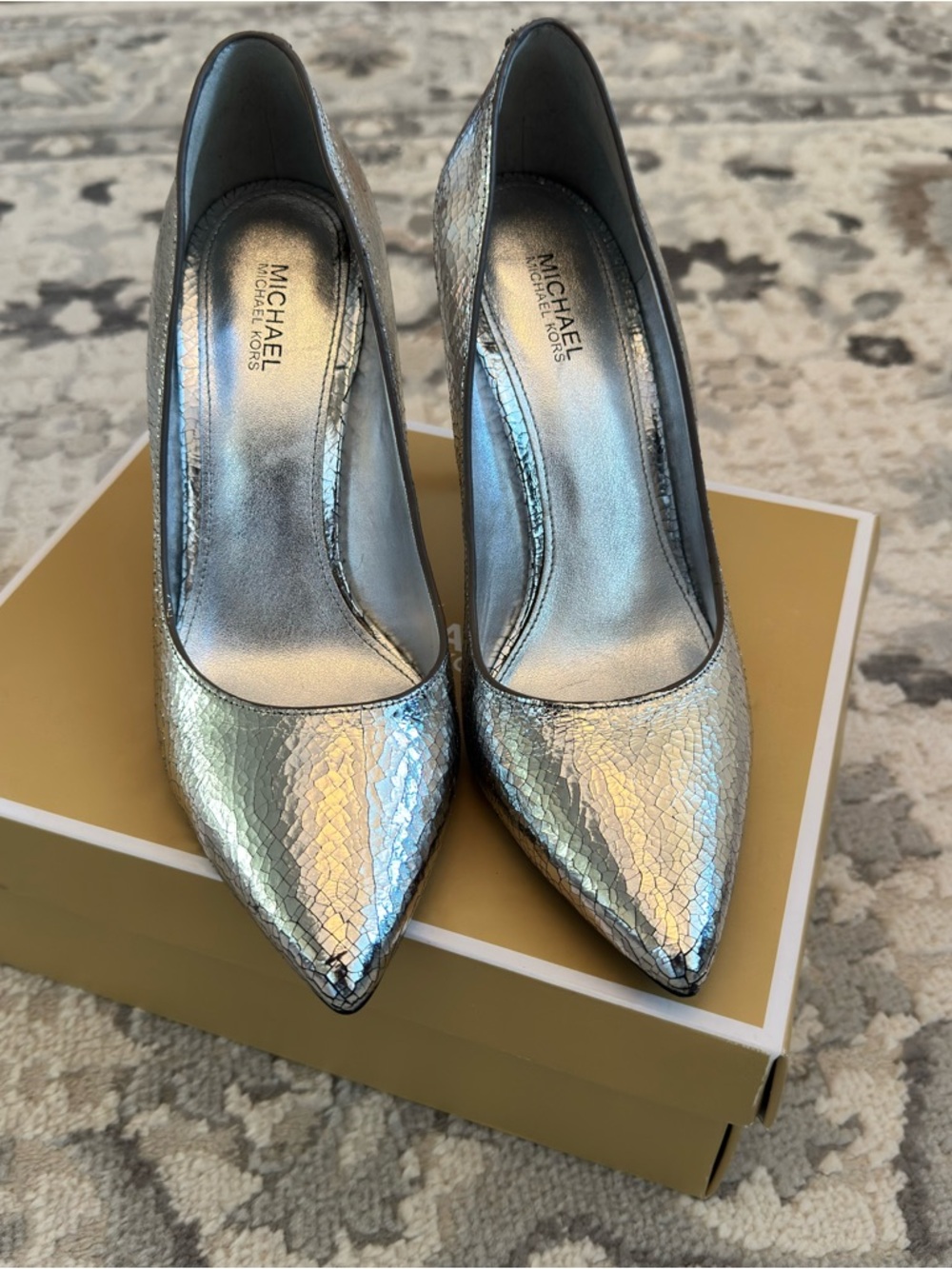 MICHAEL Michael Kors Claire Pump Metallic Leather Pointed-Toe Pumps